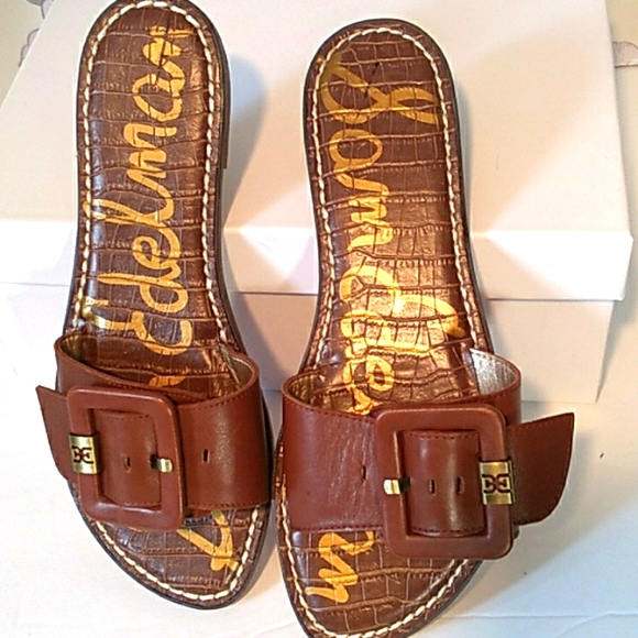 Beautiful pair of Granada Leather Slide Sandals in DK Bourbon by Sam Edelman NWT - Picture 3 of 8
